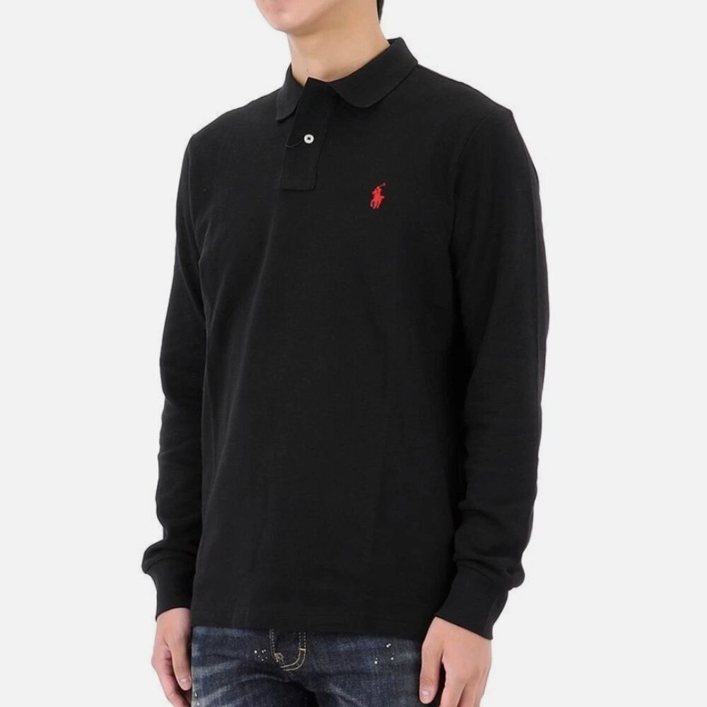 VTG Polo Ralph Lauren Men's Black Red Pony Logo Long Sleeve Polo Shirt Size XXL
